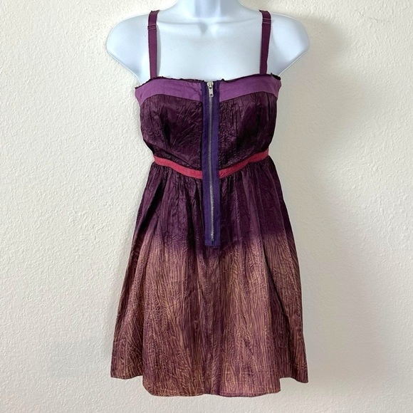 Vintage 90s Free People Harmony Purple Forest Fairy Crinkle Mini Dress Size 0 - Picture 1 of 10